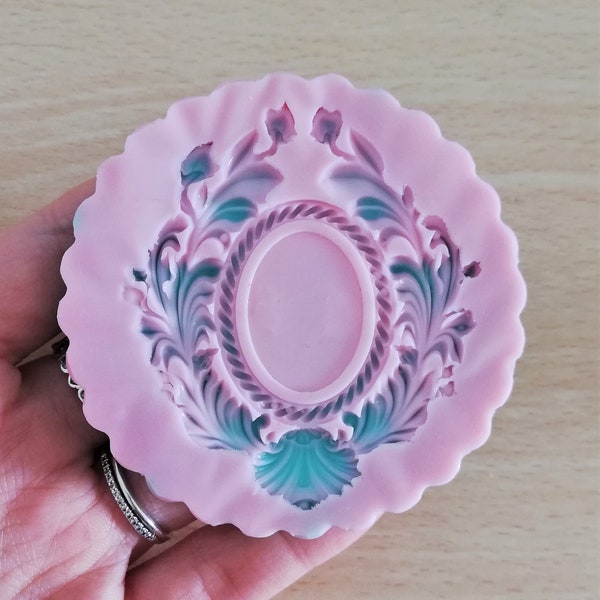 Stampo base cameo con foglie e fiori in silicone per creazioni in resina e fimo