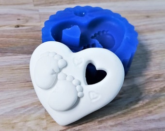 Baby Feet heart silicone mold for resin, polymer clay and plaster creations