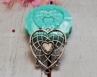 Dreamcatcher heart silicone mold for resin and polymer clay creations