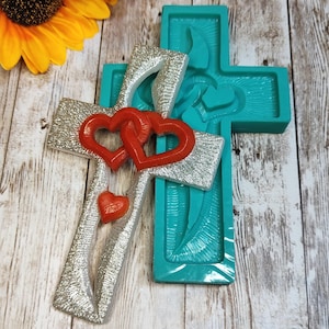 Cross with intertwined hearts silicone mold 10x15cm for resin, plaster, wax, soap and polymer clay creations