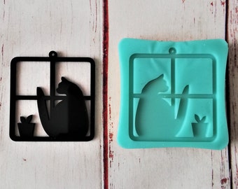 Cat on the window silicone mold for resin and polymer clay creations