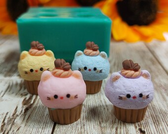 3Dシリコン製猫カップケーキ型 4個入り 2cm 樹脂、石膏、石鹸