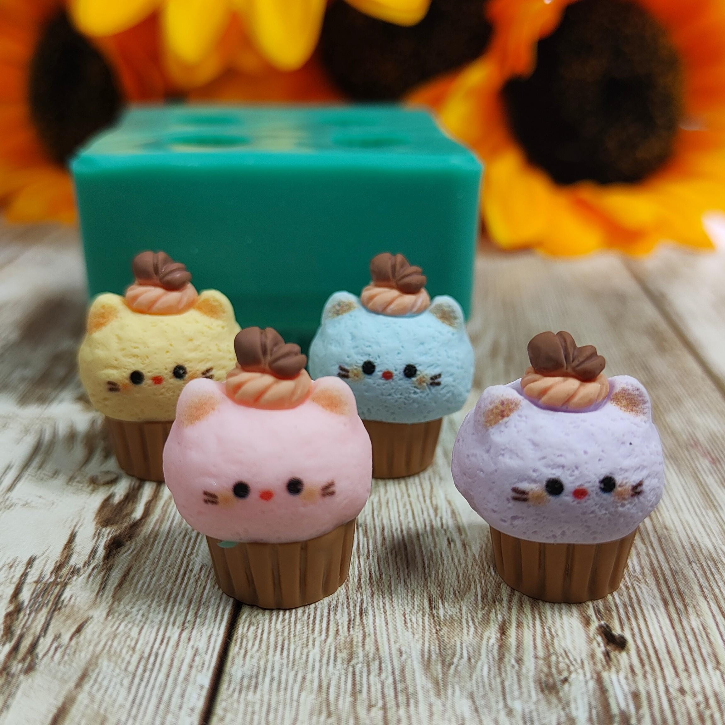 3Dシリコン製猫カップケーキ型 4個入り 2cm 樹脂、石膏、石鹸