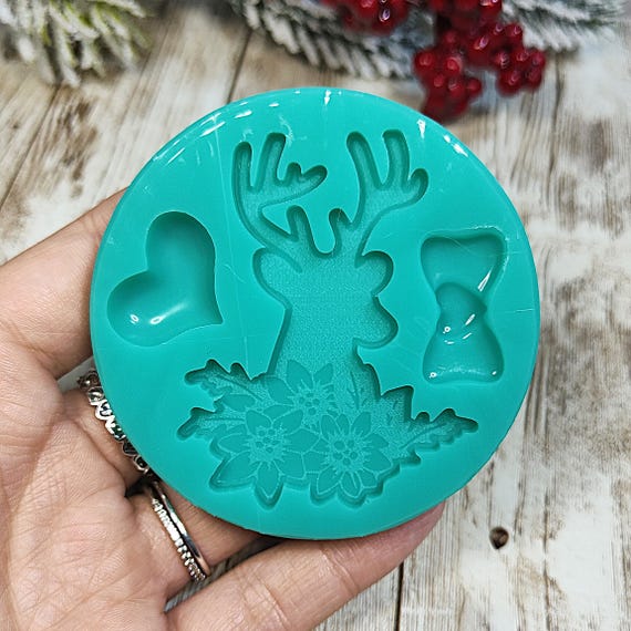 6 cm Weihnachts-Rentier mit Weihnachtsstern-Silikonform fr Kreationen aus  Harz, Gips, Polymer Clay, Seife und Wachs - Etsy.de