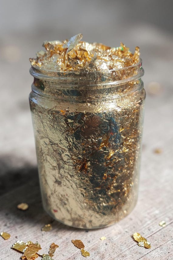 金箔フレーク - 5.5 x 8 cm 瓶 28g 樹脂、石膏、キャンドル、ネイル