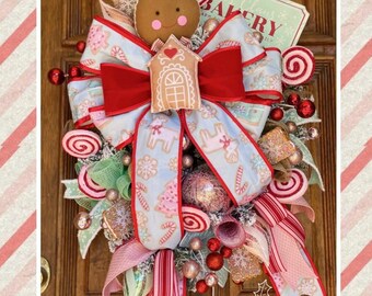 Hot Cocoa Bar Christmas Wreath – Gingerbread & Peppermint Holiday Door ...