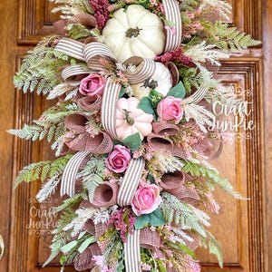 Pink Fall Pumpkin wreath swag | Fall Autumn wall decor | Pink October |