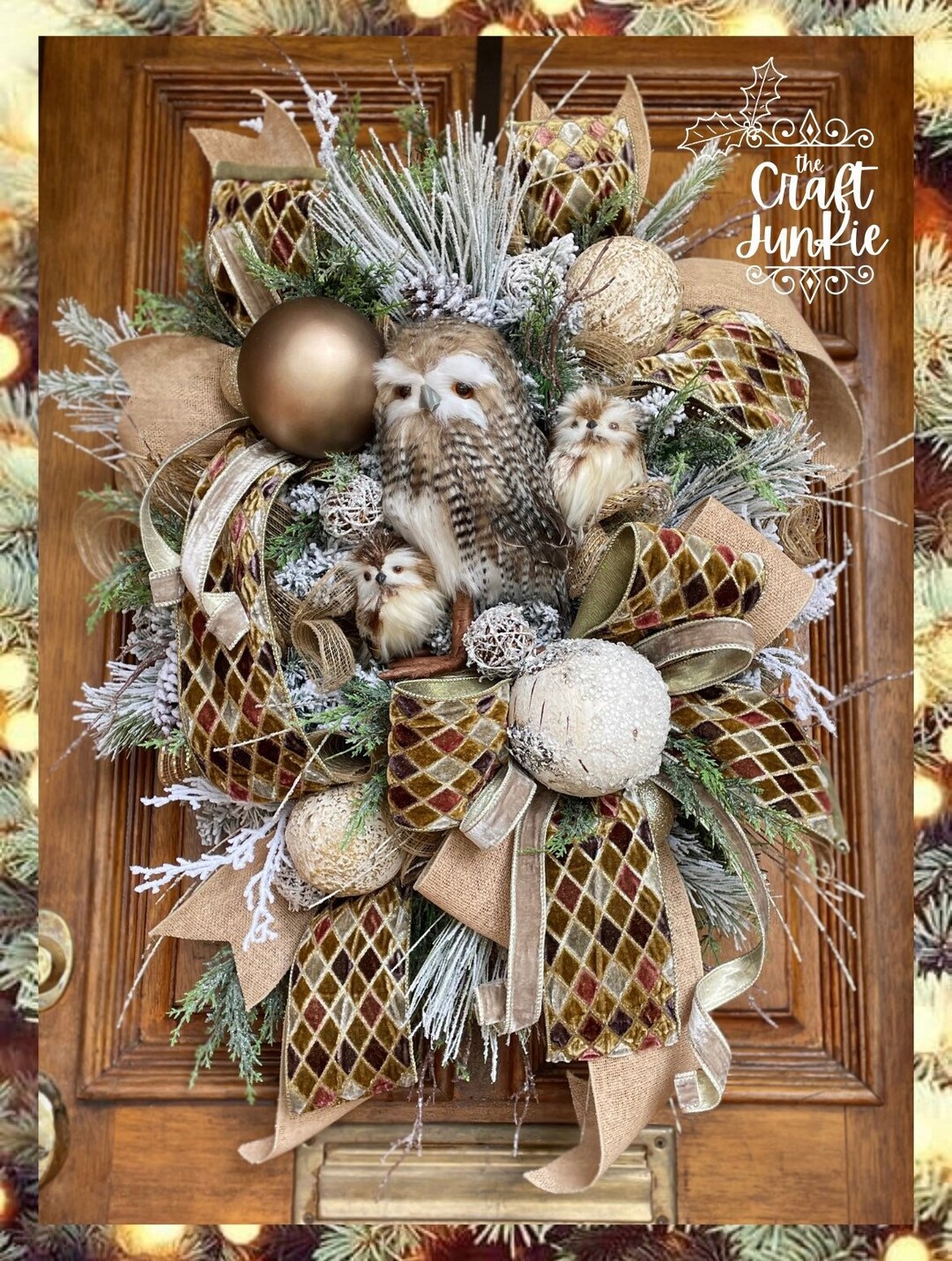 Woodland Winter Owl Wreath Christmas Front Door Decor Winter - Etsy