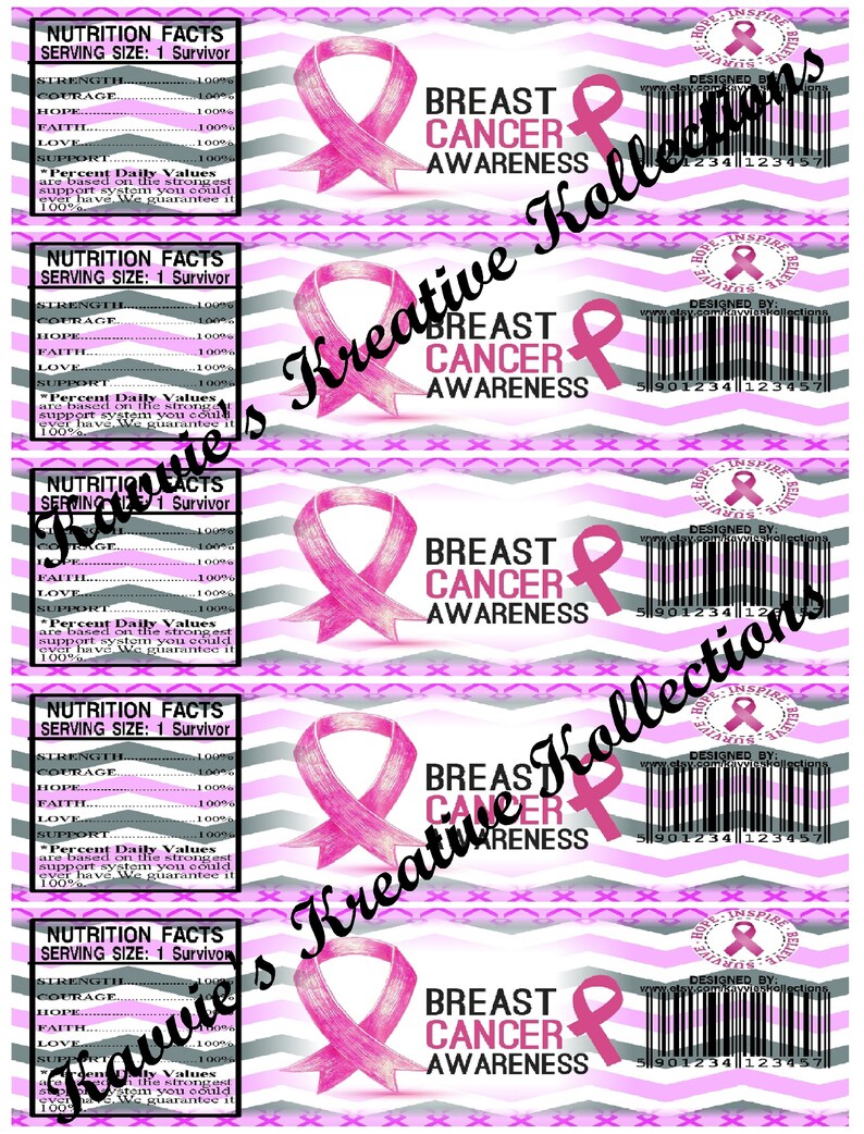 Breast Cancer Awareness Water Bottle Labels Instant Download Etsy