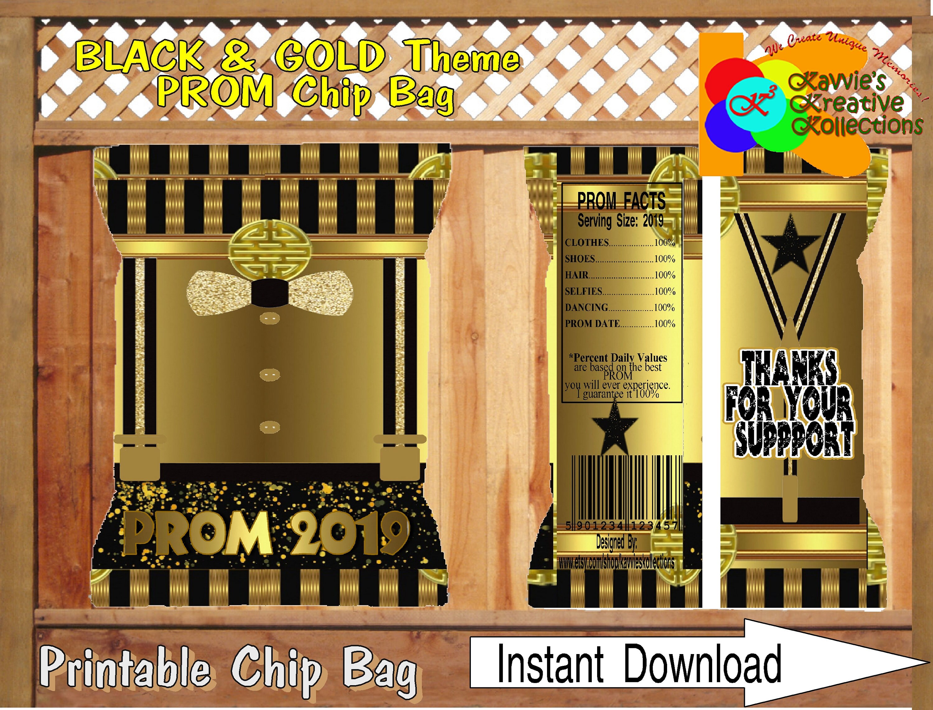 Printable Gold and Black Prom Chip Bags For Males Instant Etsy