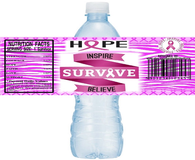 Breast Cancer Awareness Water Bottle Labels, Instant Download DIY