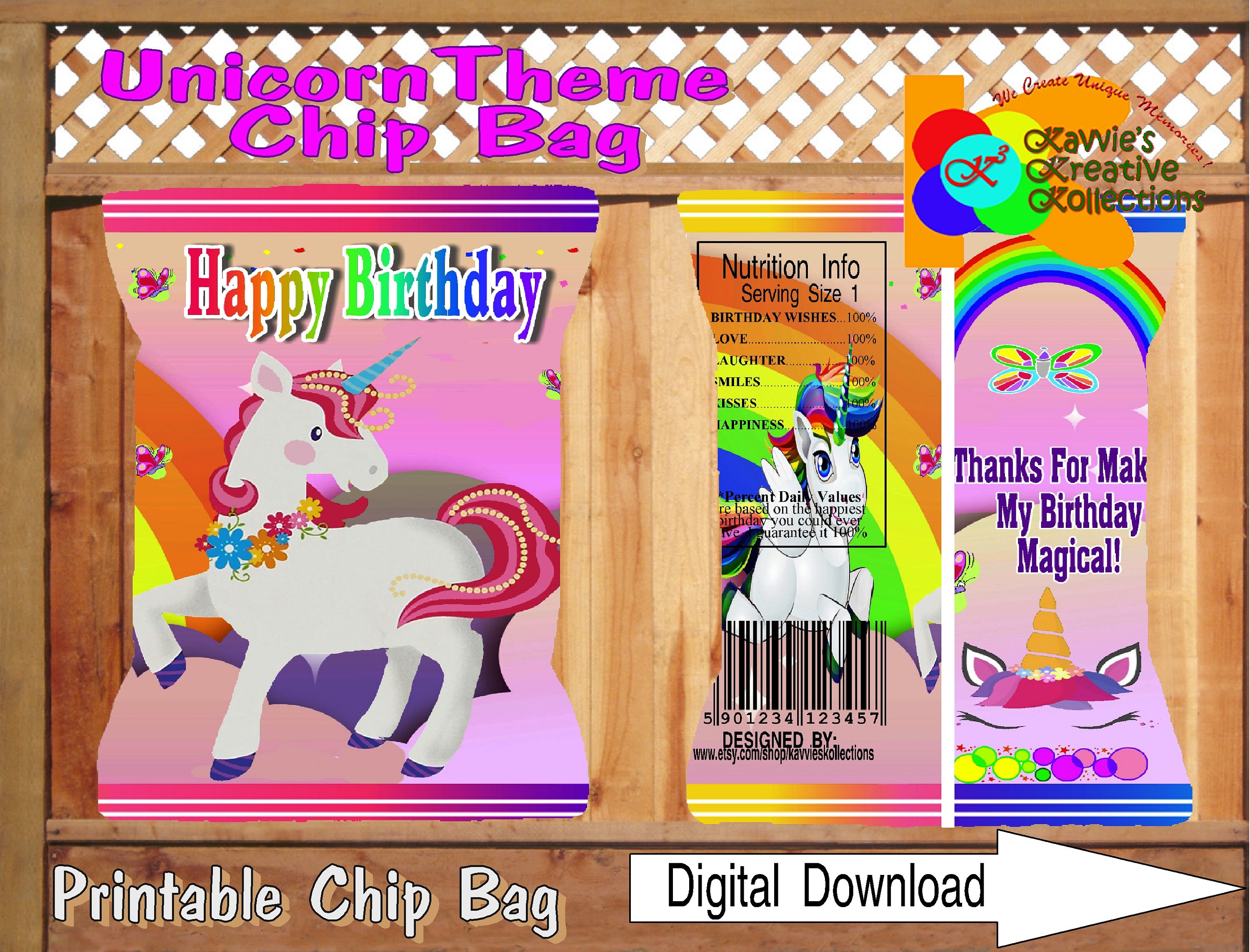Printable UNICORN Chip Bags Unicorn Chip Bag DIY Printable Etsy
