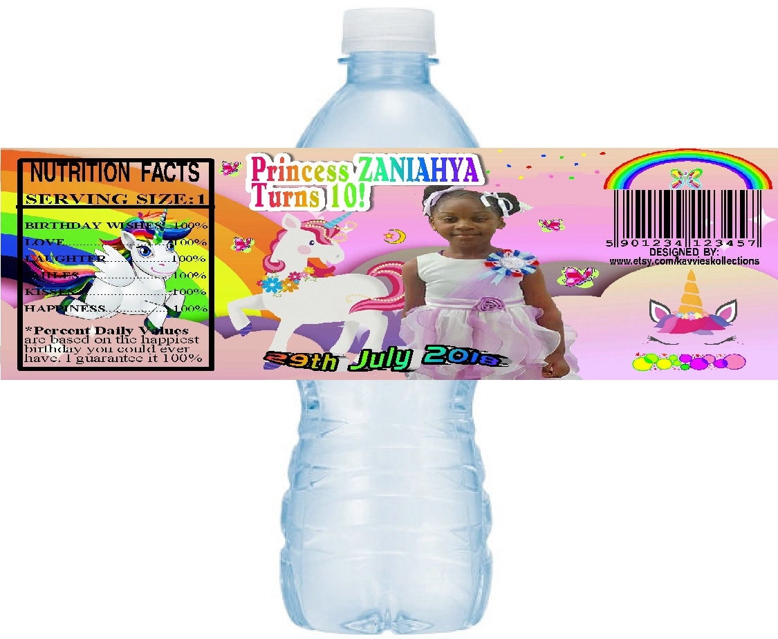 personalized unicorn printable water bottle labels printable etsy