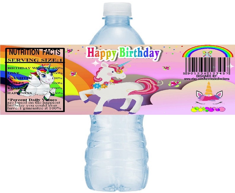 unicorn water bottle labels instant download diy printable etsy
