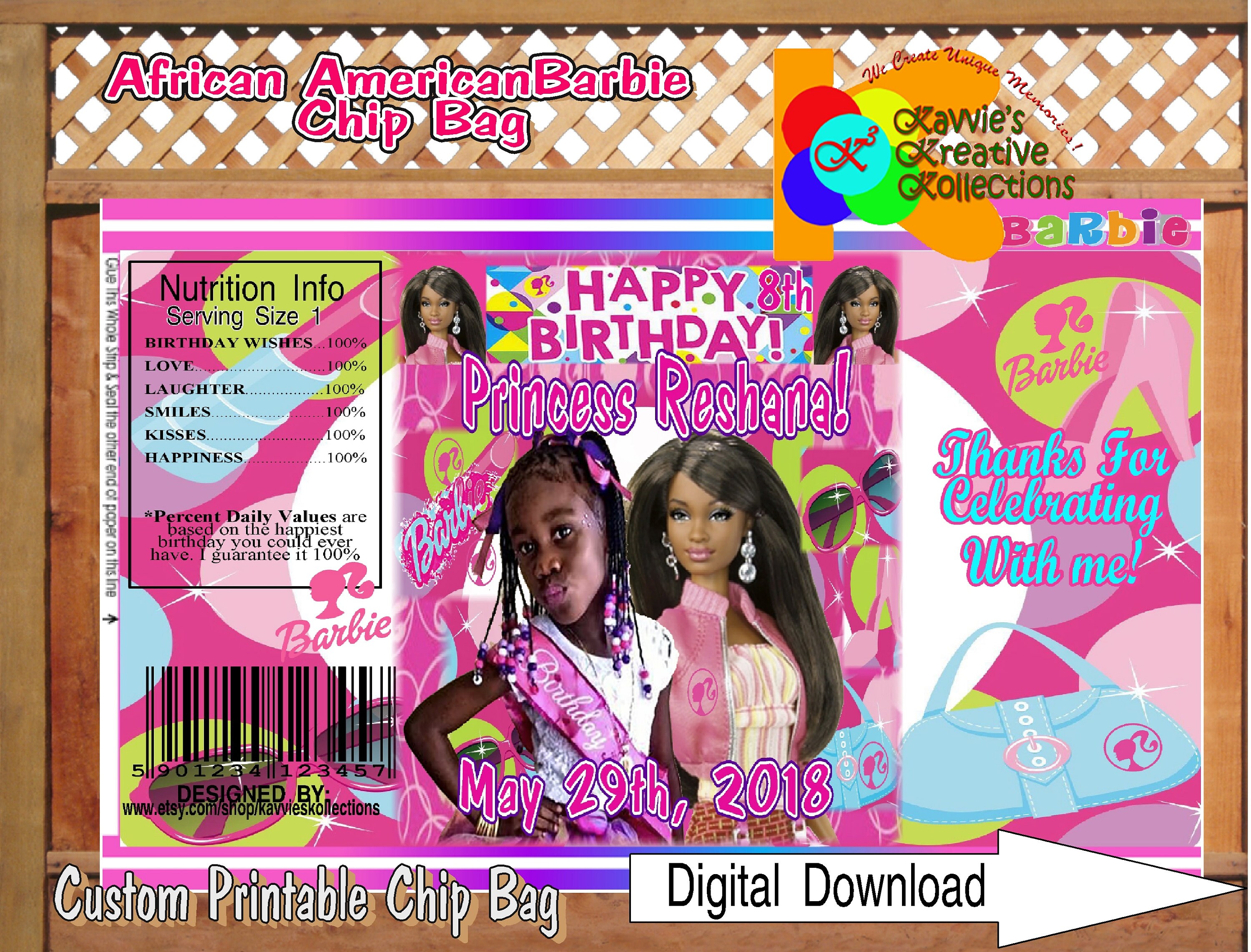 Custom African American Barbie Printable Chip Bags Black Etsy