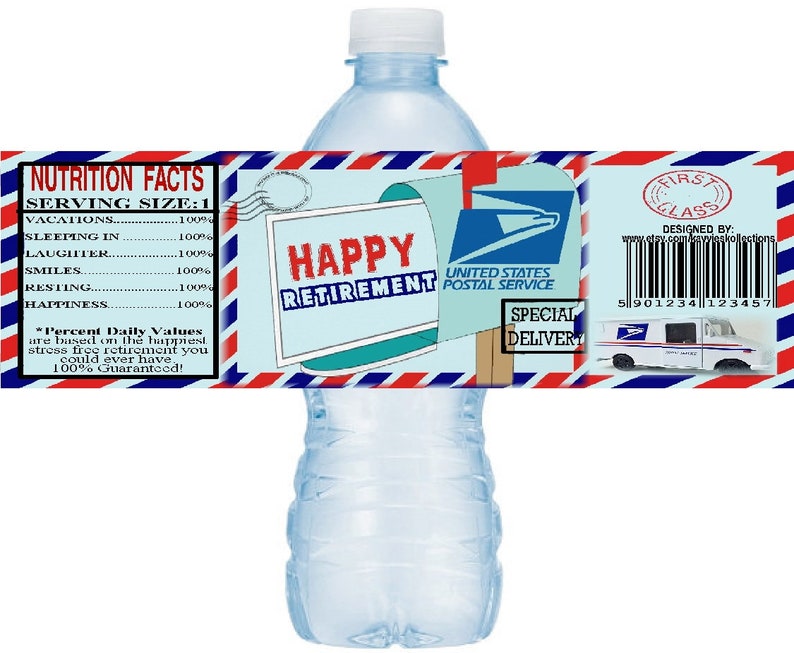 postal retirement water bottle labels retirement printable