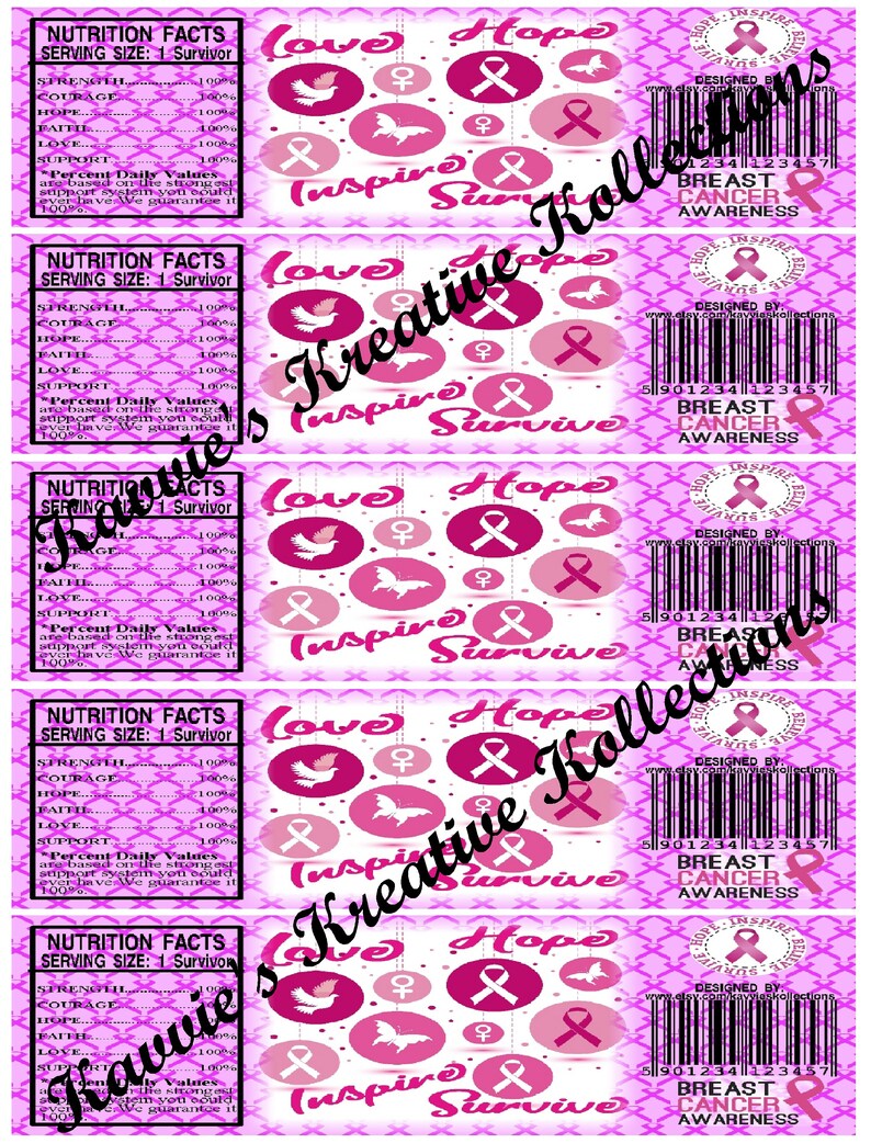 Breast Cancer Awareness Water Bottle Labels Instant Download Etsy France