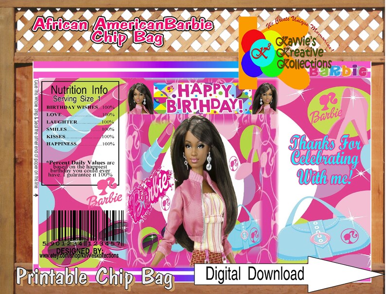 Printable African American Barbie Chip Bags Black Barbie Chip Etsy