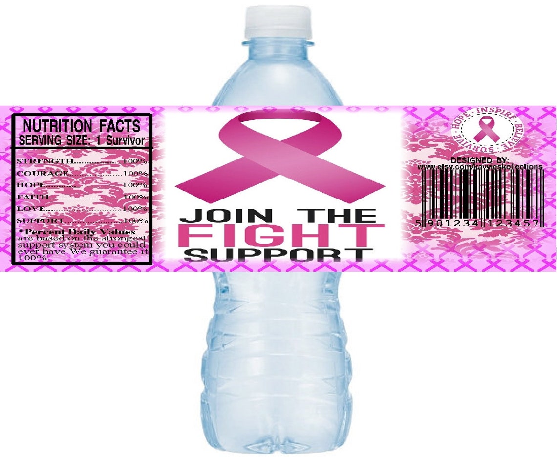 Breast Cancer Awareness Water Bottle Labels Instant Download Etsy