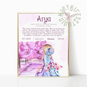 Personalized name meaning decor,Arya name meaning,Custom Sign Name wall art,Floral name meaning,Printable Meaning,Best friend Birthday gif