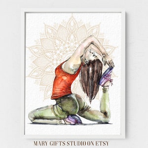 Yoga art print Yoga gifts Mandala print Gold mandala Yoga poster Yoga poses Meditation  gifts  Watercolor print Yoga Illustration Home decor