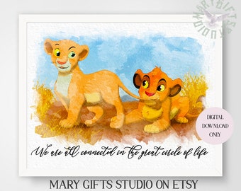 Simba & Nala The Lion King Watercolor Print Wall Art Best Friends Simba The Lion King Cubs Newborn Nursery Decor Simba print Child gift