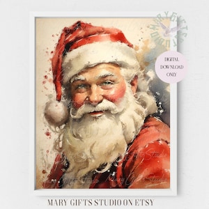 Santa Oil Painting Vintage Santa Print Santa Portrait Vintage Santa Claus Art Oil Painting Santa Christmas canvas print Digital Downloads