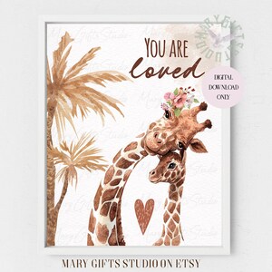 Giraffe Gift Giraffe Baby Shower Watercolor Giraffe Watercolor Mom Giraffe and Baby Mother&#39;s Day Custom Printable Mom and Baby Giraffe