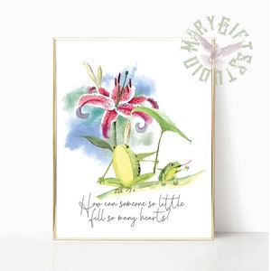 Frog on lotus leaf,Cute Baby Frog,Mom and Baby,Frog Baby Print, Quotes About Mother,Mom and Baby print,Flowers Print,Watercolor Frog,Gifts