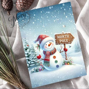Tarjeta navideña festiva de muñeco de nieve con póster gratuito, arte de muñeco de nieve festivo imprimible, decoración de pared de invierno con temática del Polo Norte Muñeco de nieve imprimible