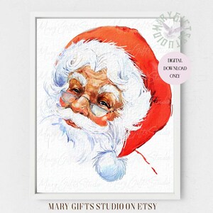 Watercolor Santa print Christmas decor For christmas For her Christmas art Santa Claus print Santa portrait Santa wall art Vintage santa art