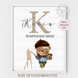 Personalized Boy Name Baby room Name Meaning Custom Initial Print Teddy Bear Personalized Gift Personalized Name Print Bear painter Baby art