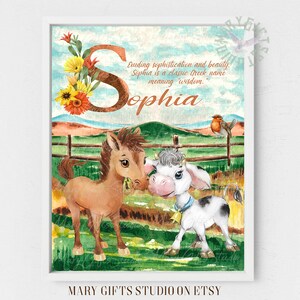 Name Bedeutung Druck Personalisierter Name Druck Baby Pferd Druck Baby Kuh Druck Kinderzimmer Dekor Personalisierter Name Baby & Kind Druck Geschenke