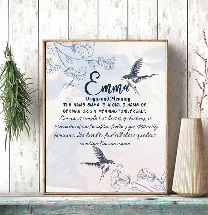 Emma Name Meaning ArtPrintable Baby Shower GiftDefinition | Etsy