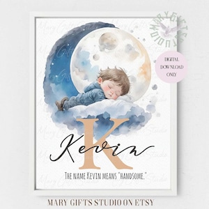 Boy on the Moon,Personalized Name meaning,Charlotte name,Custom Name,Printable Meaning of Name,New Mom Gift,Nursery Decor,Sign Name wall art