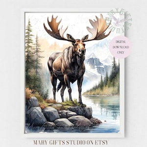 Majestic Moose,Moose Print,Moose Wall Art,Wildlife Print,Watercolor Moos,Nature Print,Watercolor Moose Print,Moose Art,Woodland Animal