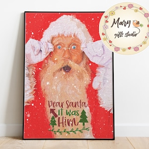 Querida carta de Papá Noel Decoraciones navideñas Querido Papá Noel imprimible Arte de pared de Navidad Decoración de la casa de vacaciones Impresión de Santa Claus Divertido Santa Regalos idea