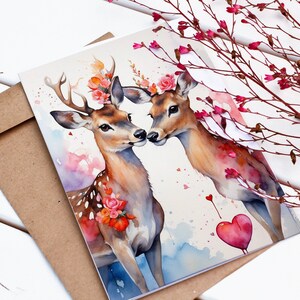 Buon San Valentino Biglietti di San Valentino con cervi Modello di biglietto stampabile Regalo di San Valentino Biglietto di San Valentino romantico per il marito Biglietto per la moglie