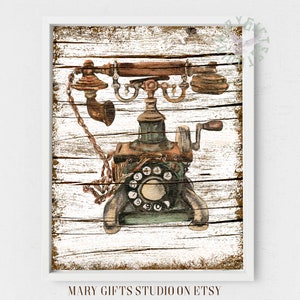 Retro telephone painted on wood Vintage Telephone Vintage look Retro Telephone Print, Vintage Landline Phone Print, Old Phone Print, 1950’s