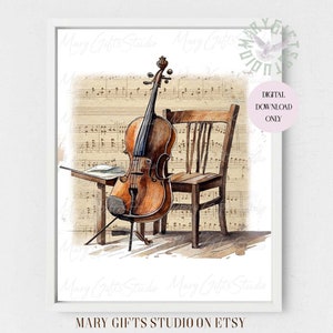 Vintage violin Classical music Sheet music Music room decor Musician gift Music lover gift Violinist gift Music wall art Musical instrument
