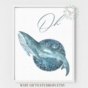Watercolor Humpback Whale Print: Coastal Beach House Decor (Digital Download)