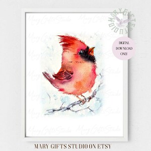 Beautiful red cardinals on snow Red Cardinal Bird Christmas Scene Christmas Home Decor Cardinal Bird Painting Christmas Wall Art Gifts idea