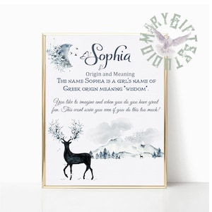 Name Sign,Sophia Name Meaning,Personalized name meaning,Custom Meaning,First name meaning,Deer art,Personalized gift,Mountain in the snow