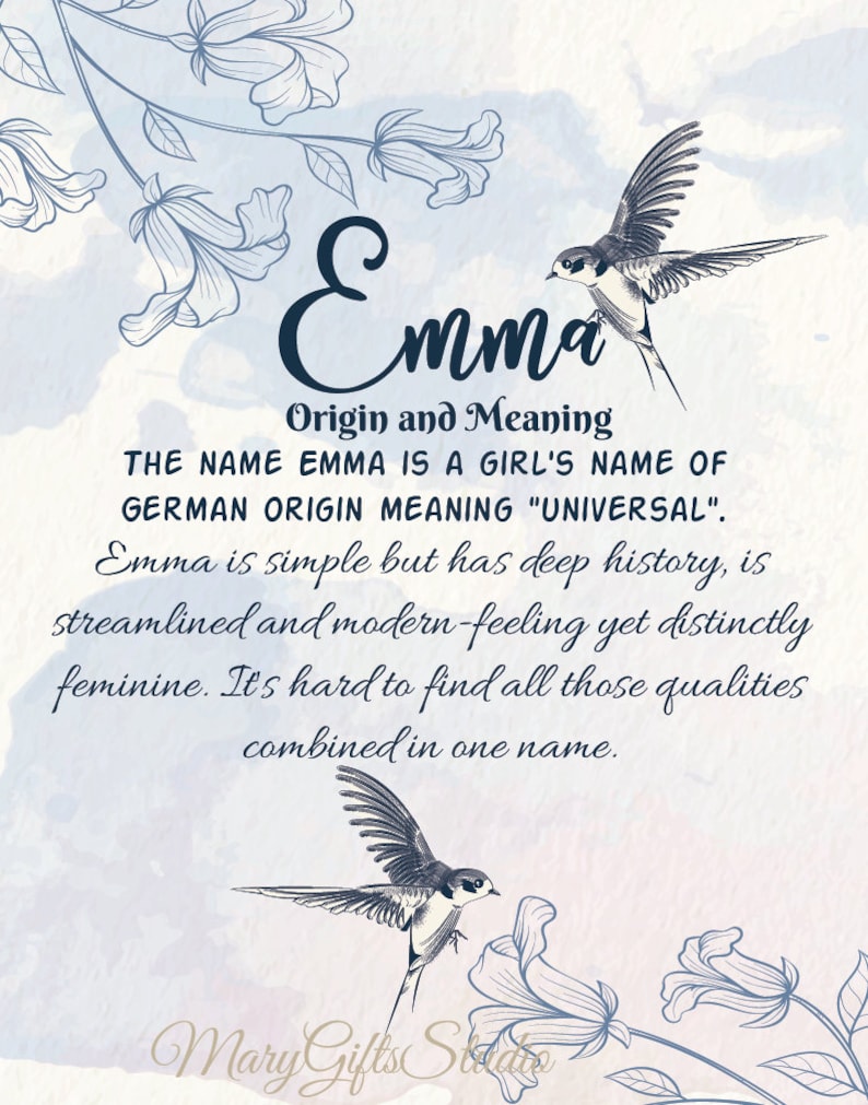 Emma Name Meaning ArtPrintable Baby Shower GiftDefinition Etsy