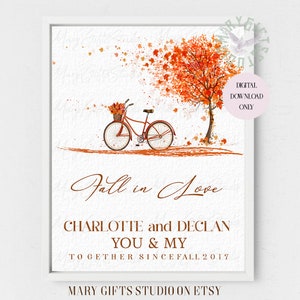 Personalized Couple Fall Together Since Custom Couple Fall Season Couple Bicycle Print Gift For Her Him Wife Husband Personalized Print Gift