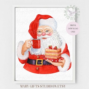 Santa Claus with a cake Santa Claus Poster Santa Printable Vintage Father Christmas Santa Claus Decor Christmas Decor Christmas Wall Art