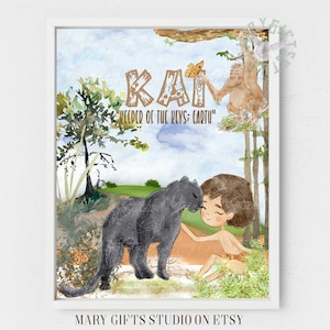 Nome que significa impressão Nome peronalizado O Livro da Selva Aquarela Decoração de Quarto Infantil Decoração de Berçário Presente Livreiro Amante de Animais Nome Personalizado Bagheera