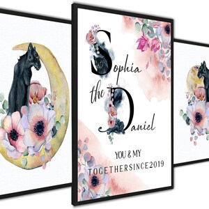 Personalised couples Anniversary print Set of 3 Engagement gift  Gift for her Wife Husband Girlfriend Personalised wedding gift Black Jaguar