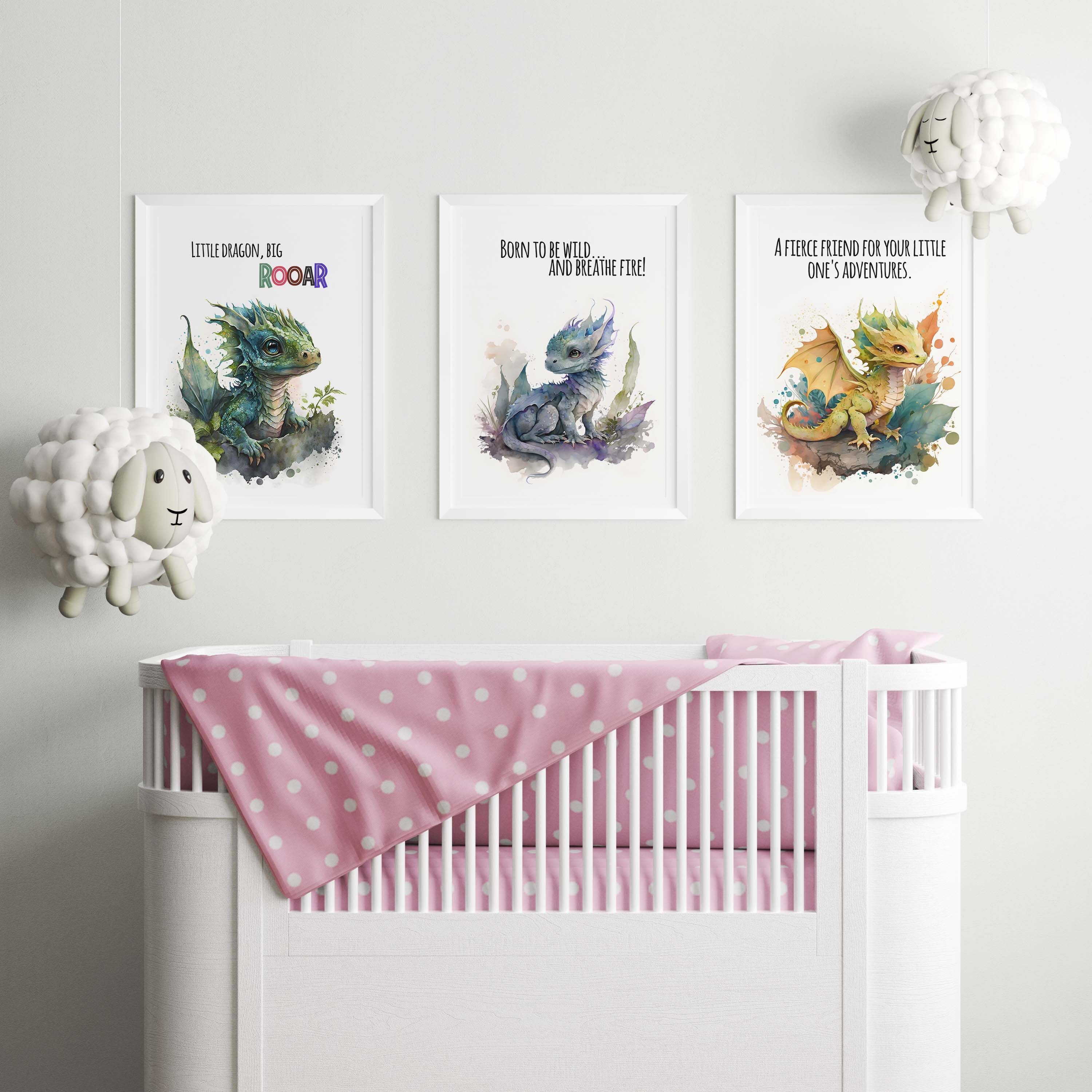 Baby Dragon Nursery Printable Art Set DIY Nursery Decor Dragon Print