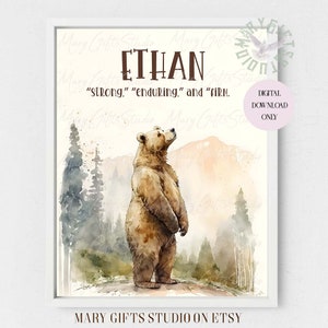 Watercolor Bear Name Meaning Sign Name Meaning Print Name Meaning Art Name Meaning Gift Nature Name Meaning Custom Name Meaning Printable